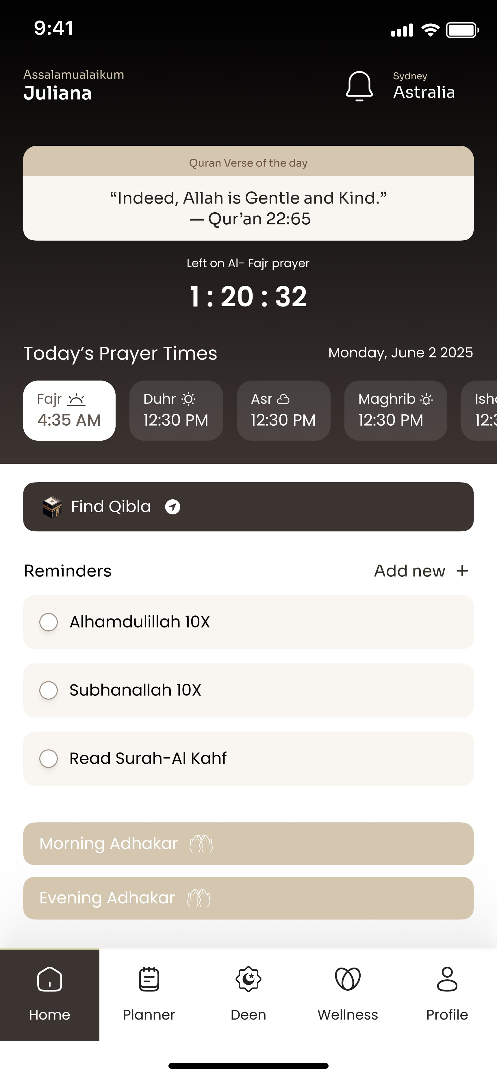 Homepage of the app